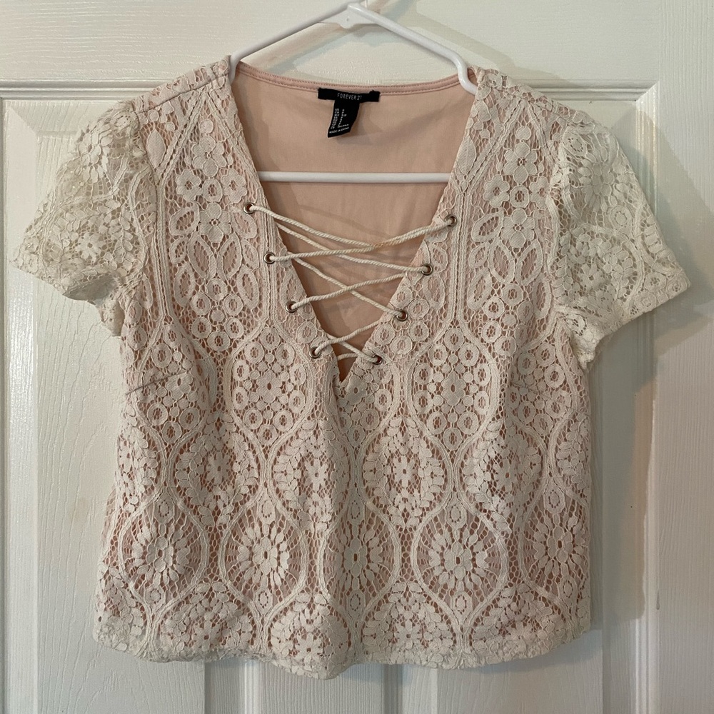 White lace crop top